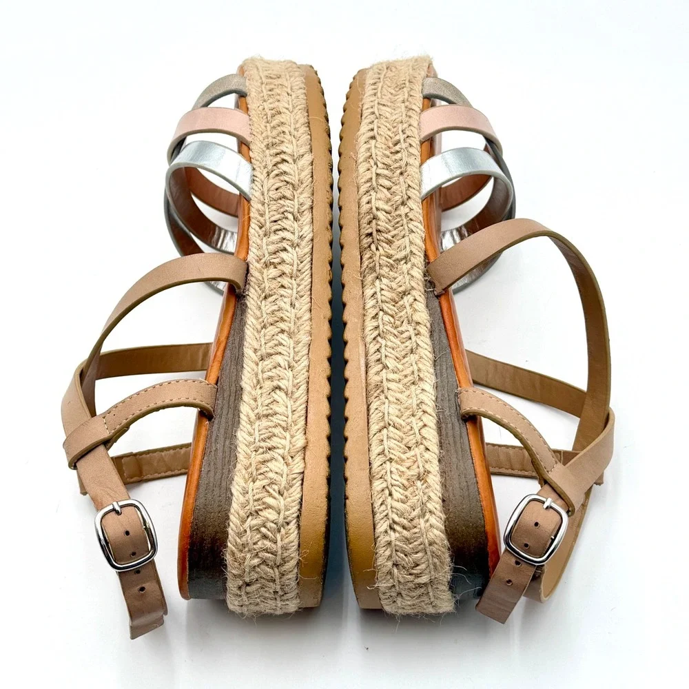 Bamboo Womens Metallic Multi Strap‎ Espadrille Platform Wedge Sandals Size 8 38